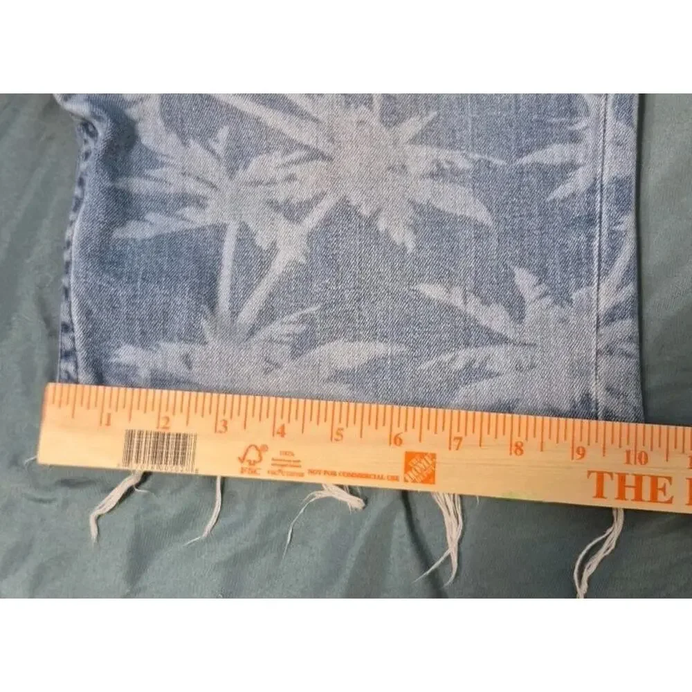 True Religion Mens 42 Denim Shorts Palm Tree Print Straight Cutoff Blue Jean
